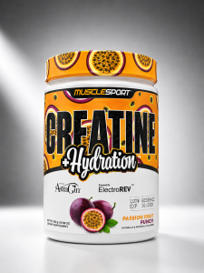 کراتین طعمدار + هیدریشن ماسل اسپرت (MuscleSport Creatine + Hydration) – پشن‌فروت، ۳۰۰ گرم