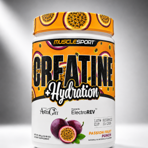 کراتین طعمدار + هیدریشن ماسل اسپرت (MuscleSport Creatine + Hydration) – پشن‌فروت، ۳۰۰ گرم