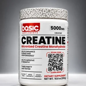 کراتین مونوهیدرات میکرونایز بیسیک ساپلمنتس – Basic Supplements Micronized Creatine Monohydrate 5000 mg – 300g